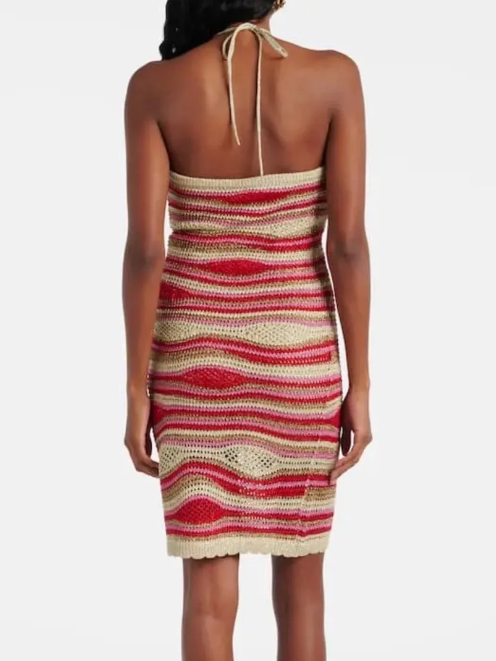 Striped Crochet Halter Tube Top in Beige, Pink & Red - Picture 4 of 8